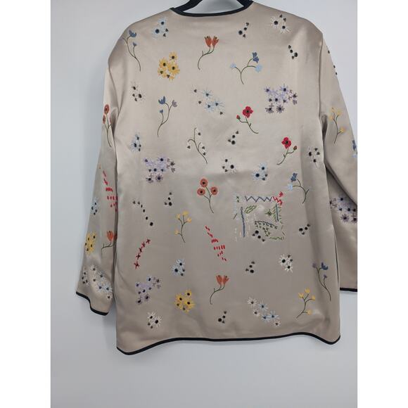 NWD Tory Burch Embroidery Quilted Open Front Satin jacket Sz 6 Pale Stone 1G474 - Picture 8 of 14